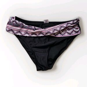 SHEKINI Black Pink Geometric Twist Front Cheeky Bikini Bottom Sz S EUC